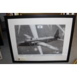 Black and white Limited Edition print of a Wellington bomber, signed by squadron leader B.A. Jimmy