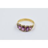 22ct Gold five stone amethyst ring, 2.1g A Victorian ring with signs of general wear commensurate