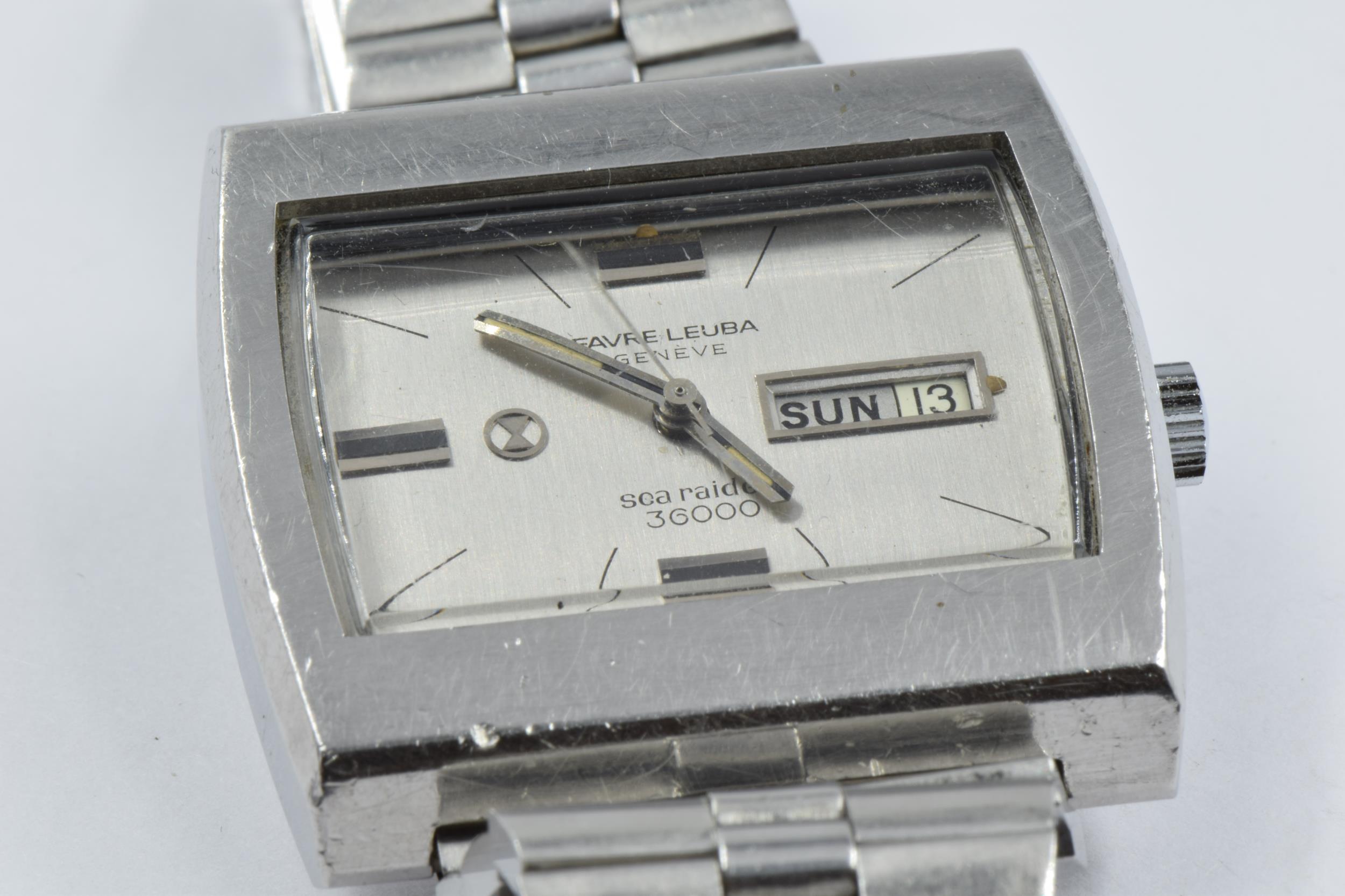 Favre-Leuba Sea Raider gentleman's rectangular stainless steel wristwatch, the silvered dial with