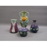 Minton group of four Art Nouveau style vases, the largest (at fault) Two handled vase - repaired