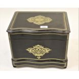 19th Century French ebonised and brass inlaid Cave A. Liquer, the hinged cover opening to reveal a