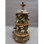 Late 19th Century Continental Majolica centrepiece, signed Edward Coates, the cover mounted with a