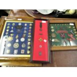 Collection of various military badges, button, enamel badges, medallions etc., housed in three