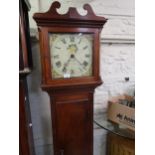Mahogany longcase clock, the square hood with a swan neck pediment above the rectangular panel door,