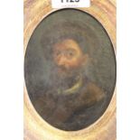 Antique oval miniature oil painting on metal panel, portrait of a Turkish gentleman