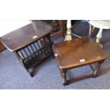 Ercol dark elm magazine rack together with a similar rectangular occasional table