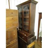 19th Century mahogany secretaire bookcase, the moulded cornice above a pair of bar glazed doors, the