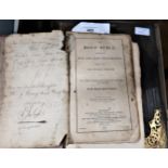 Leather bound Holy Bible dated 1832 and a large 19th Century leather embossed and gilt metal mounted