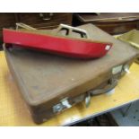 Mid 20th Century scratch built model of a working speedboat and a leather suitcase with travel