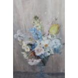 Nora H. Cullen, signed oil on canvas, flowers in a glass vase together with an unframed oil of