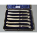 Cased set of six silver handled pistol grip butter knives