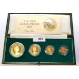1980 Royal Mint four coin gold proof set, £5, £2, sovereign and a half sovereign