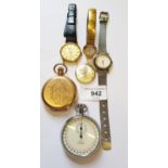 Waltham gold plated full hunter crown wind pocketwatch together with a quantity of various