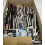 Box containing a large quantity of mainly Parker ballpoint pens, also including Papermate and