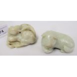 Small Chinese carved pale green jade figure of a recumbent animal, 2.5ins wide together with another