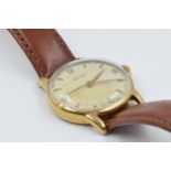 Vertex gentlemans 1950's 9ct gold cased circular wristwatch with brown leather strap