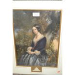 Large Baxter print of a young lady beside a gate, 24ins x 18ins together with three other various