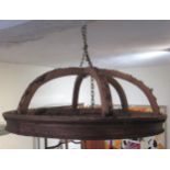 Early 20th Century French carved beechwood circular bed corona (at fault) and a large chandelier