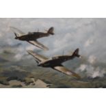 Norman Hoad, oil on canvas, two Hurricanes in flight above a coast line, signed, 20ins x 24ins, in a