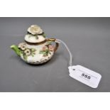 19th Century Rockingham floral encrusted miniature teapot and cover, printed mark in puce, 2.75ins