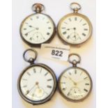 Four various 19th Century silver open face pocket watches