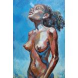 Mixed media, nude study of a girl, indistinctly signed and dated 2008, 16ins x 10.25ins, in silvered