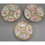 Group of three various 19th Century Canton porcelain plates, the largest 9.75ins diameter Various