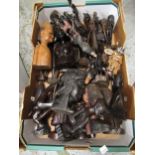 Box containing a quantity of mainly 20th Century African carved hardwood figures