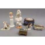 Various Continental porcelain and gilt metal trinket boxes and other miscellaneous items of