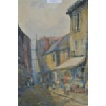 19th / 20th Century watercolour, street scene with figures, unsigned, 13ins x 9ins approximately,