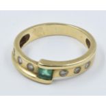9ct Yellow gold emerald and diamond set ring