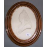 19th Century oval Parian plaque, relief moulded with a portrait of Queen Victoria, inscribed on