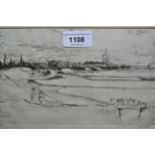 James McBey, etching, river scene with figures to the foreground, signed and numbered XIX, 5.25ins x