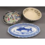 19th / 20th Century Doulton Curzon blue and white fish platter (at fault), large Ridgeway transfer
