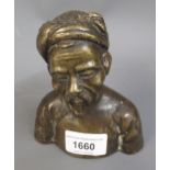 Small oriental dark patinated bronze bust of a gentleman, 5ins high