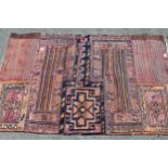Carpet fragment rug of Kelim and part piled design, 4ft 6ins x 2ft 10ins approximately