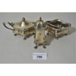 Three piece Sheffield silver condiment set, 7ozs