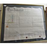 Two framed 19th Century indentures with wax seals relating to Brixton and St Leonards on sea