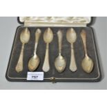 Cased set of six Danish silver grapefruit spoons, makers mark GS