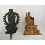 Small European carved boxwood figure of the Madonna and child, 4ins high, together with a small dark