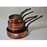 Villedieu, graduated set of six copper and iron saucepans with tinned lining, 5ins to 10ins