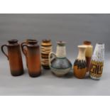 Group of eight various German stoneware Art pottery vases and jug vases, the tallest 11ins high