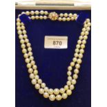 Double row graduated cultured pearl necklace with a 9ct gold clasp