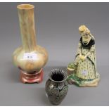 Mintons slip and crackle glazed Art pottery bottle vase with integral base, 9.25ins high together