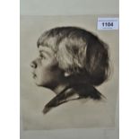 Etching, head and shoulder portrait of a child in profile, indistinctly signed, 9ins x 7ins,