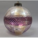 Art Deco etched and mauve flash glass ball form table lamp base, 9.5ins high overall