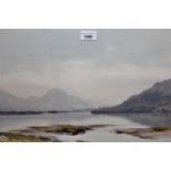 Percy Dixon, watercolour, mountain lake scene, embossed signature stamp, 30ins x 20ins, gilt framed