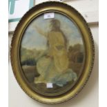 Late 18th / early 19th Century Berlin silk picture of a girl kneeling in a landscape, 11.25ins x 9.