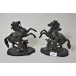 Small 19th Century bronze and dark patinated Marli horse groups, 8ins high