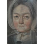 19th Century pastel portrait of a lady wearing a lace bonnet, inscribed verso ' Presumed to be a